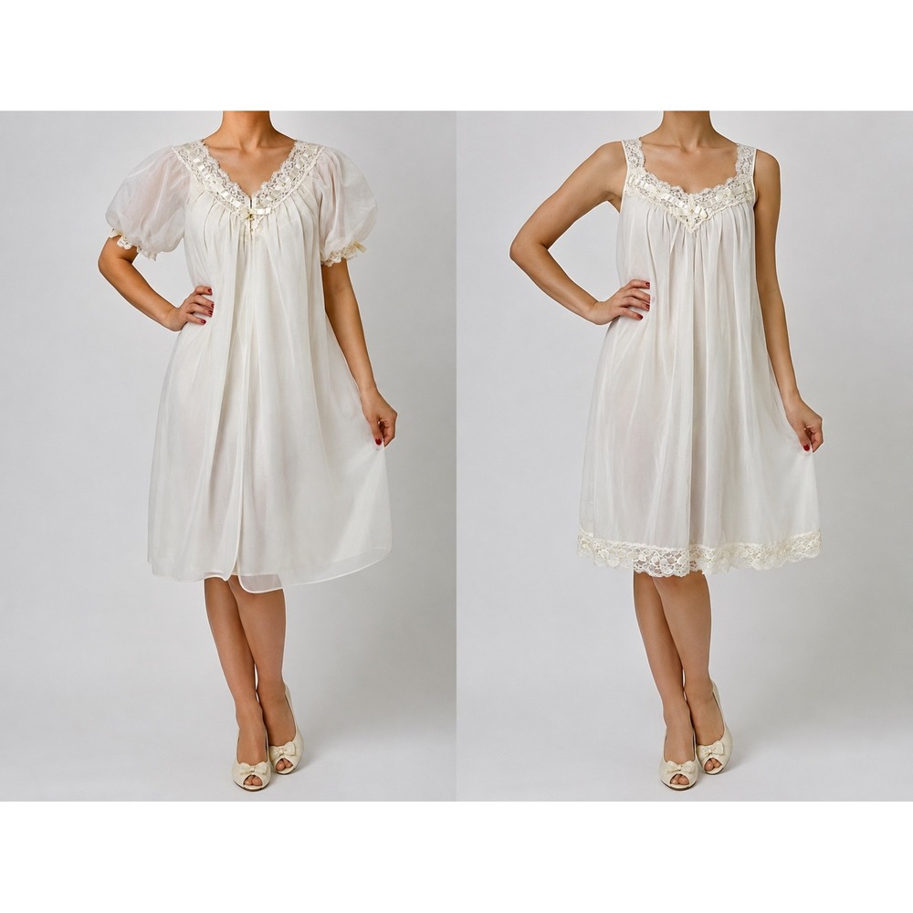 Vintage 1950s Peignoir Set Vanity Fair Nightgown Robe 2 Piece Lingerie M